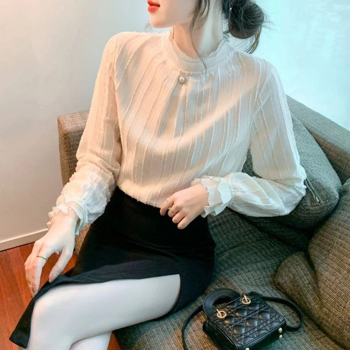 Damen elegante Bluse mit strukturiertem Design und Rüschenabschluss Drune