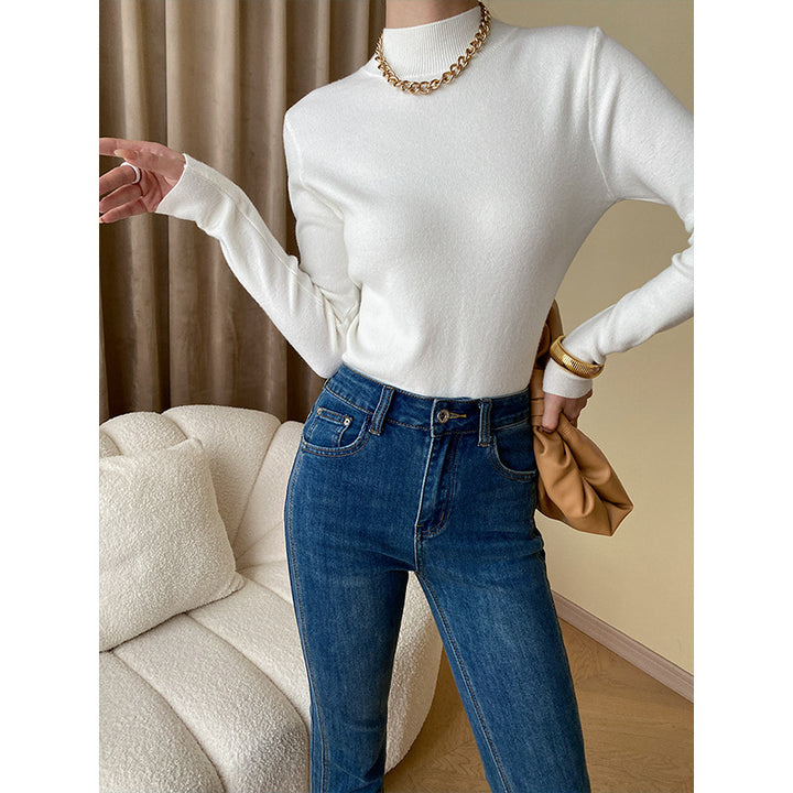Damen eleganter Feinstrickpullover mit hohem Kragen Drune