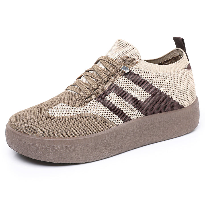 Damen nan gestrickter Slip-On Plateau-Sneaker mit elastischem Sockenschaft, dekorativer Zierstreifen und dämpfender EVA-Leichtsohle Drune