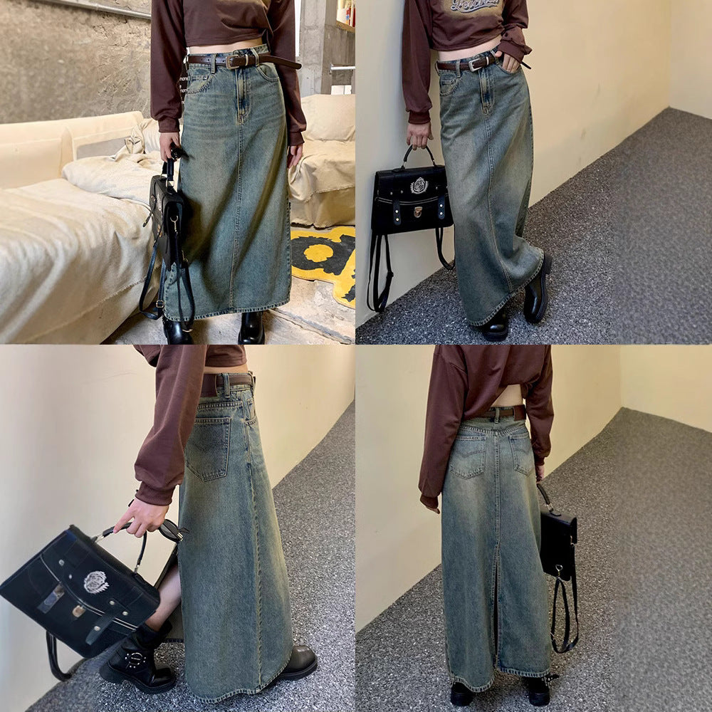 Damen Maxi Denim Rock Drune