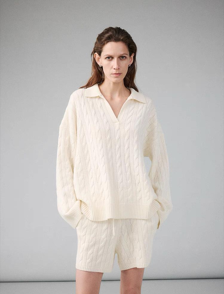 Damen Grobstrickpullover mit V-Ausschnitt Drune