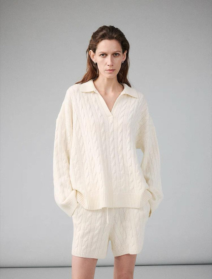 Damen Grobstrickpullover mit V-Ausschnitt Drune