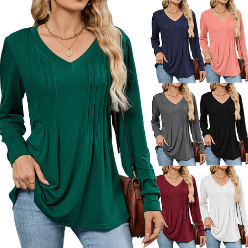 Damen Viskose Blusenshirt mit eleganten Falten und V-Ausschnitt Drune