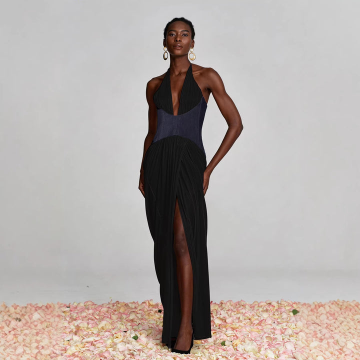 Damen Abendkleid mit tiefem Ausschnitt und tailliertem Design Drune