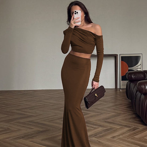 Damen figurbetontes zwei-teiliges Set mit asymmetrischem Oberteil Drune
