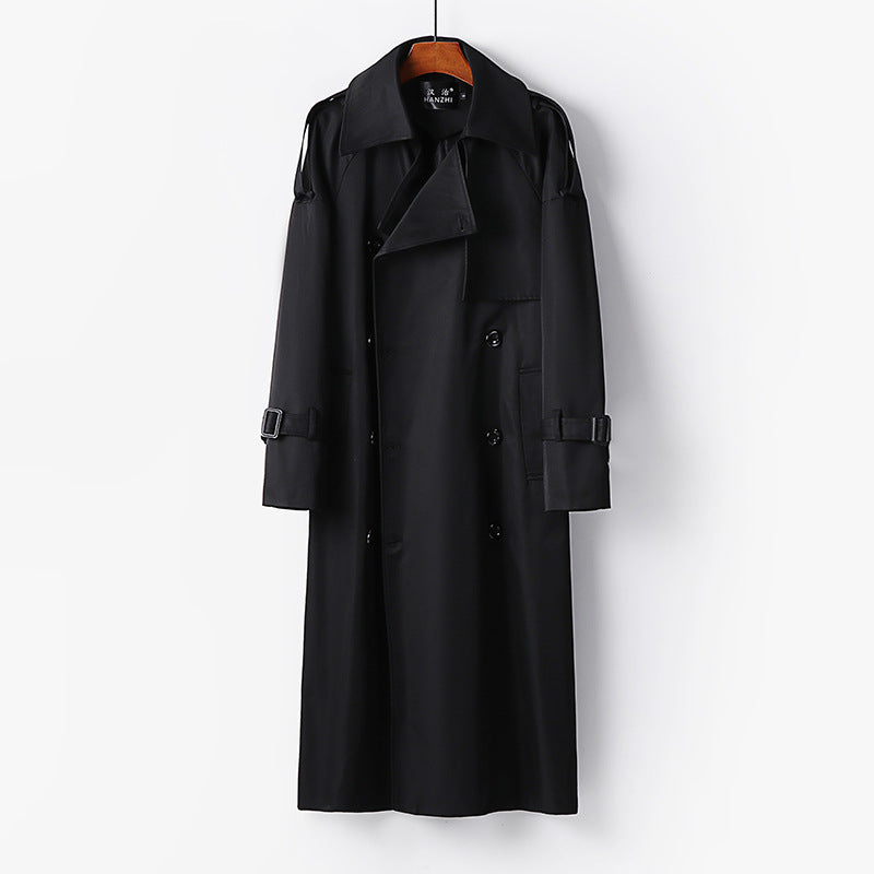 Damen Langer Doppelreihiger Trenchcoat mit Bindegürtel und Epauletten Drune