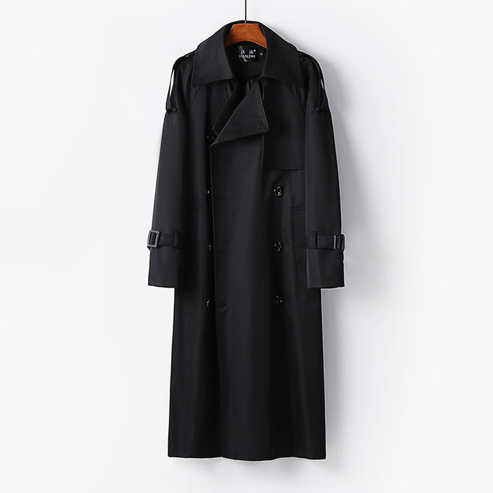 Damen Langer Doppelreihiger Trenchcoat mit Bindegürtel und Epauletten Drune