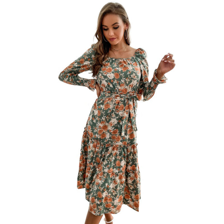 Damen Blumenkleid mit Tendervollfalten und runder Ausschnitt Drune