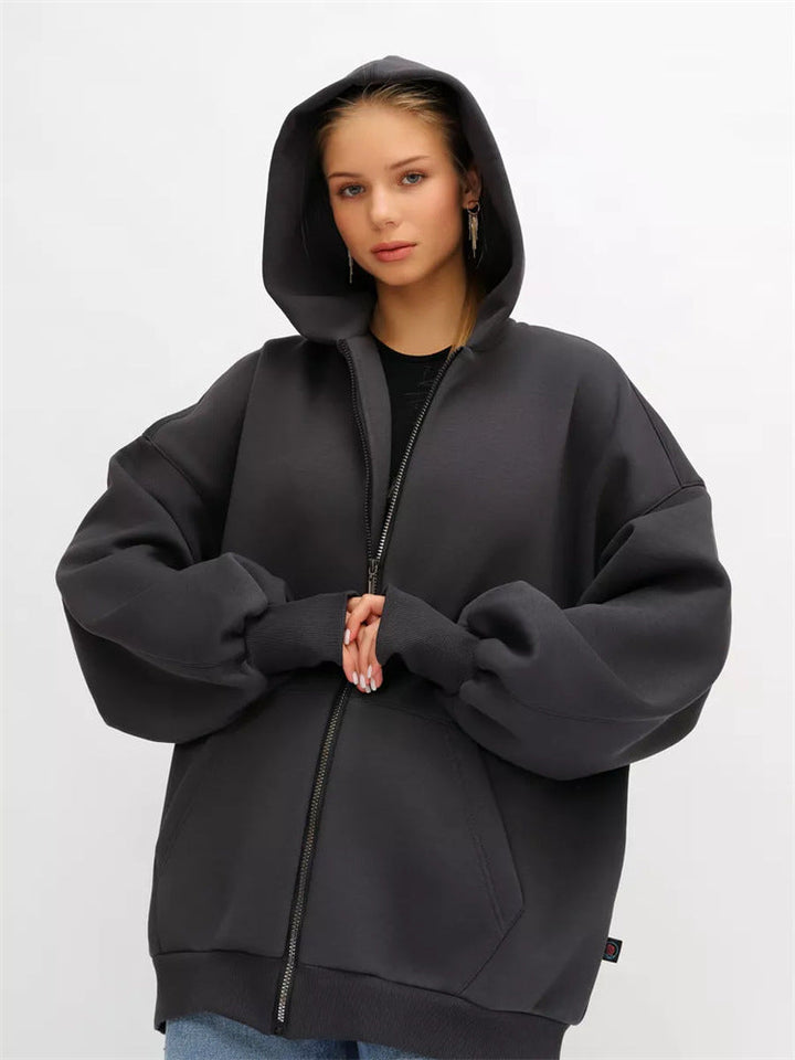 Damen lässiger Oversized Zip-Hoodie mit tiefen Taschen Drune