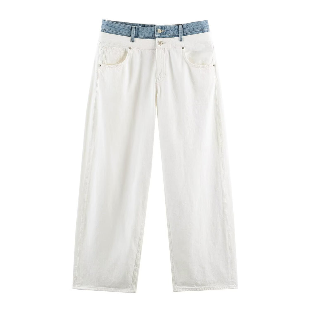 Damen Weite High‑Waist‑Jeans mit Kontrastbund und Fünf‑Taschen‑Design Drune