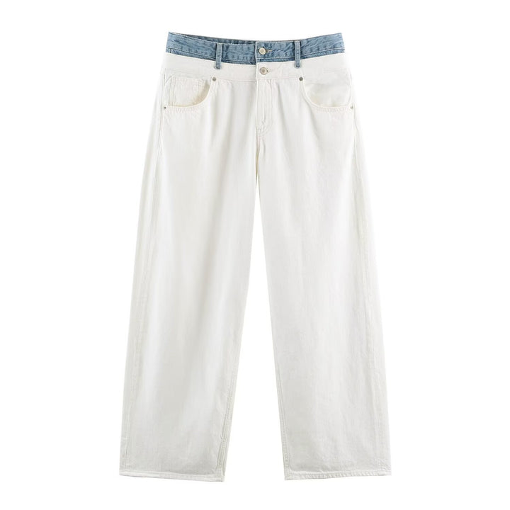 Damen Weite High‑Waist‑Jeans mit Kontrastbund und Fünf‑Taschen‑Design Drune