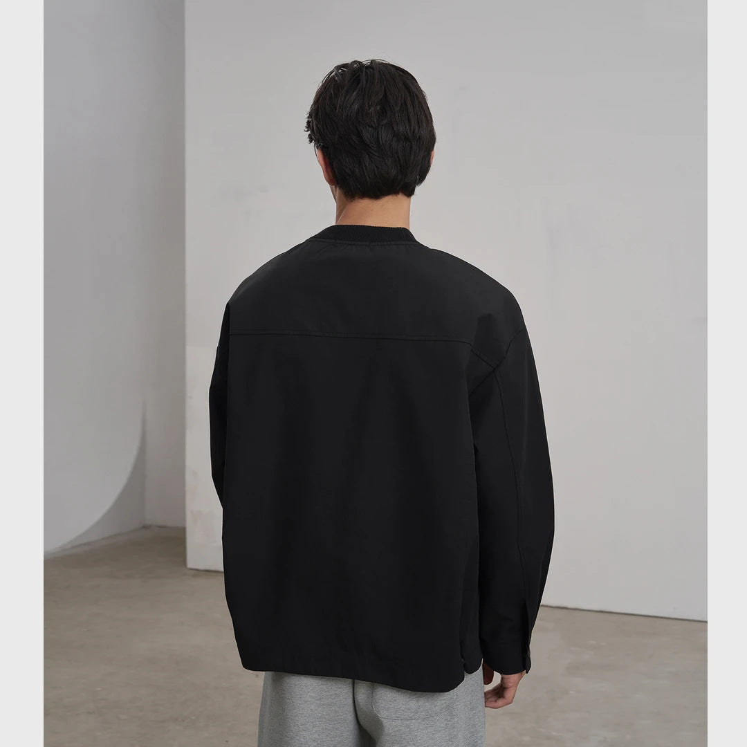 Herren Rundhals-Pullover mit Popeline-Ärmeln und Raglan-Schulter Drune