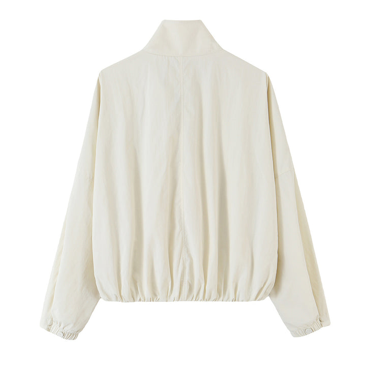 Damen Cropped‑Blousonjacke im minimalistischen Design mit Stehkragen, dekorativer Knopfleiste und elastischem Saumbund Drune