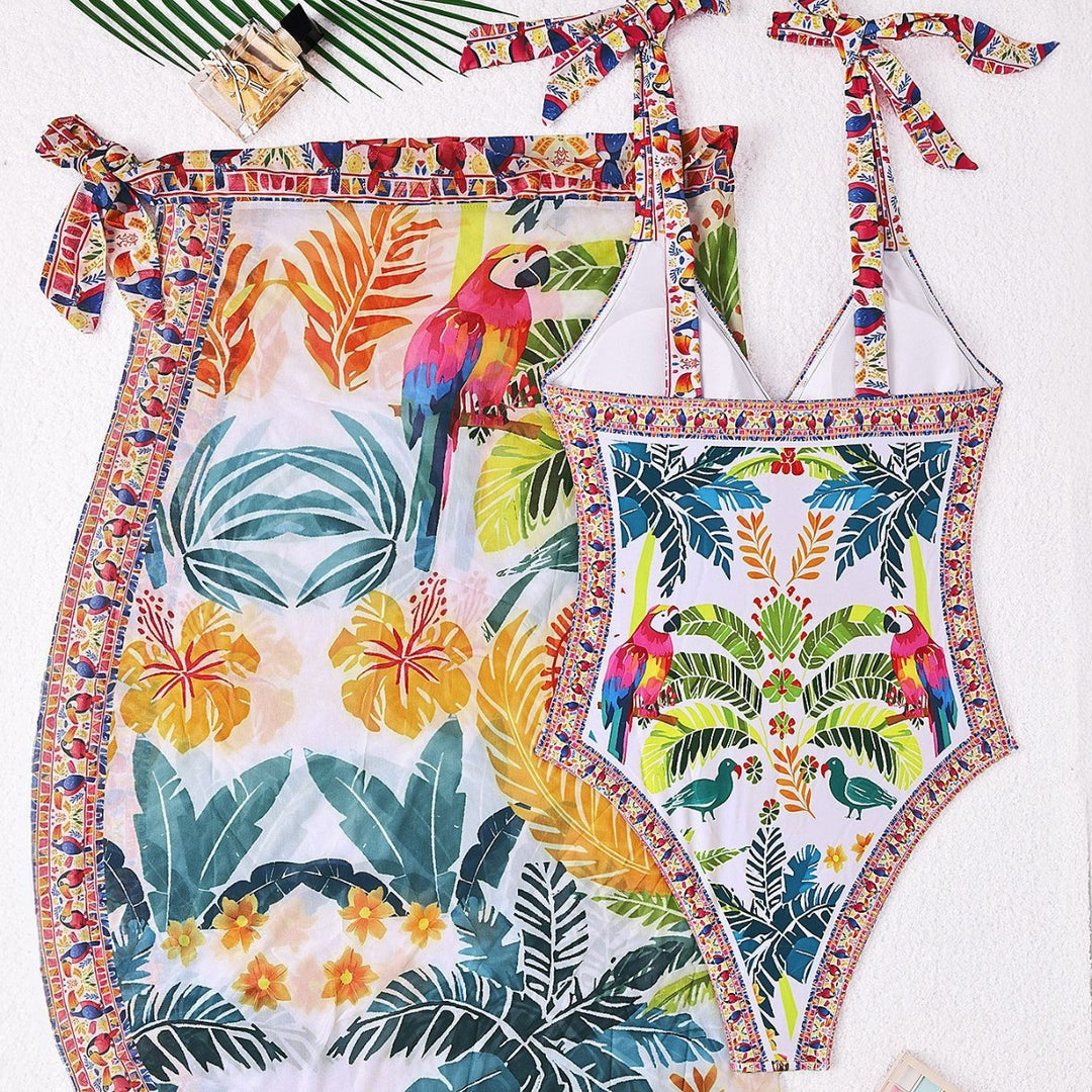 Damen Schwimmkleid mit floralem Design und Überwurf Drune