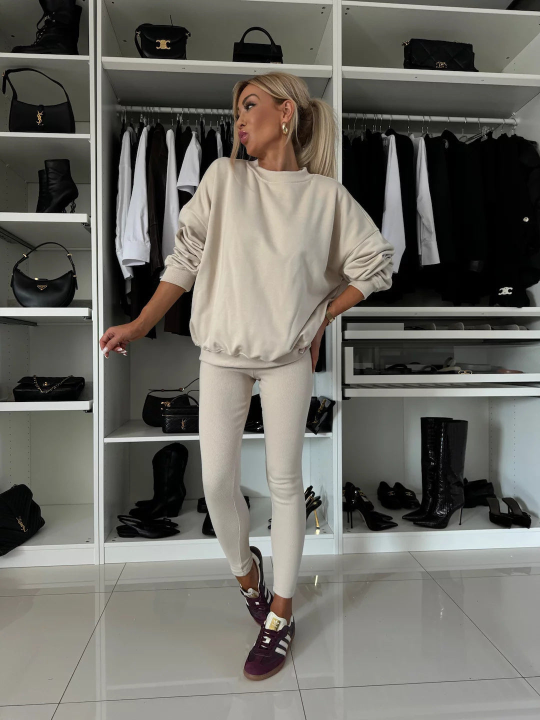 Damen Oversized Sweatshirt und Sportleggings Set Drune