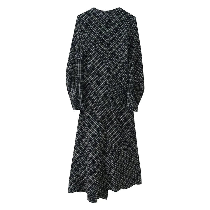 Damen nan asymmetrisches Midikleid mit Knoten-Drapierung und Balloon-Ärmeln Drune