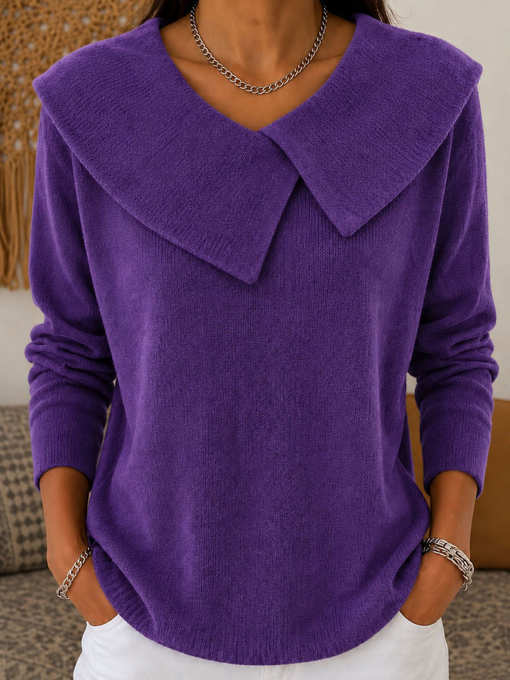 Damen Grobgestrickter Strickpullover mit übergroßem Matrosenkragen Drune
