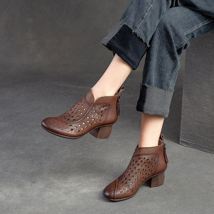 Damen Elegante Leder-Stiefeletten mit geflochtenem Design und seitlichem Reißverschluss Drune