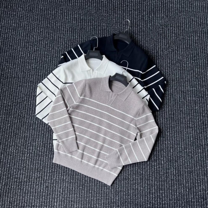 Herren Modischer Strickpullover mit V-Ausschnitt und Streifen Drune