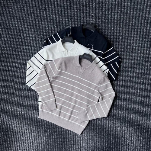 Herren Modischer Strickpullover mit V-Ausschnitt und Streifen Drune