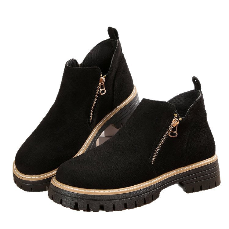 Damen Kurzschaft-Stiefeletten aus Veloursoptik mit seitlichem Reißverschluss und grober Profilsohle Drune