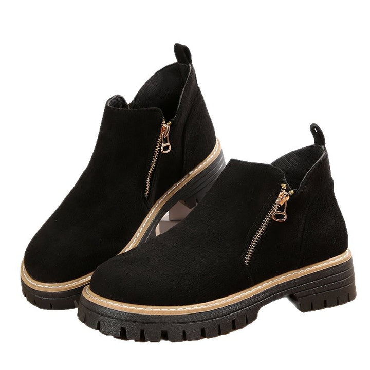 Damen Kurzschaft-Stiefeletten aus Veloursoptik mit seitlichem Reißverschluss und grober Profilsohle Drune