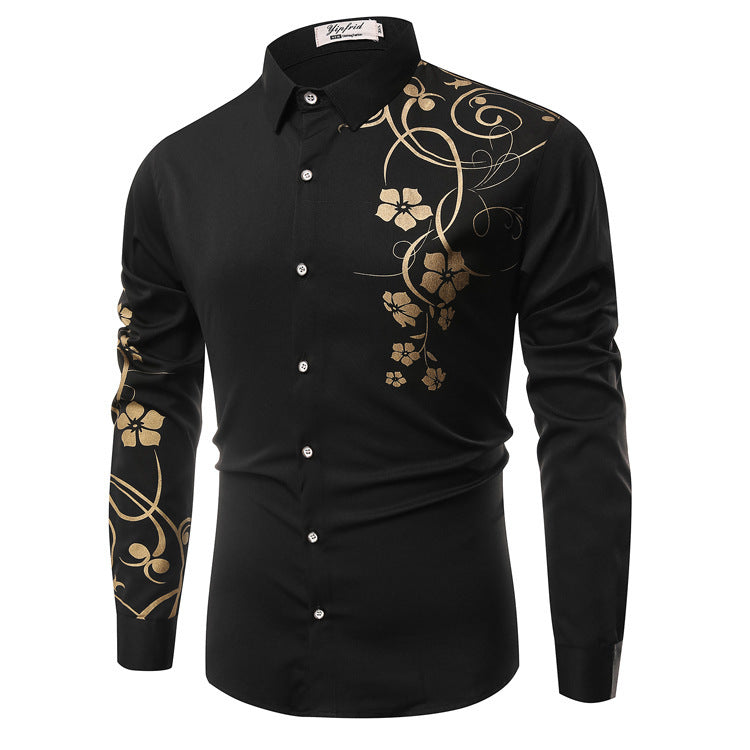 Herren Slim-Fit Hemd mit floralem Allover-Print, Langarm und Stretch-Baumwollmix Drune