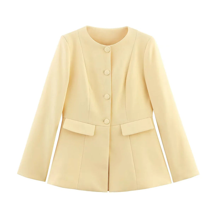 Damen nan taillierter Blazer mit Rundhalsausschnitt, verdeckter Knopfleiste, Pattentaschen und taillierter Kellerfalte Drune