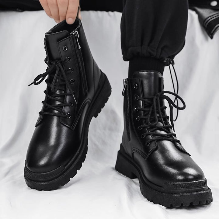 Damen Chunky Combat-Stiefel mit Reißverschluss, profilierter Gummisohle und Schnürung Drune