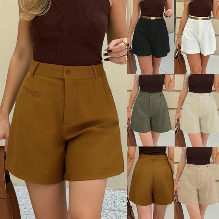 Damen Elegante High‑Waist Culotte‑Shorts mit Bundfalte und Paspeltaschen Drune