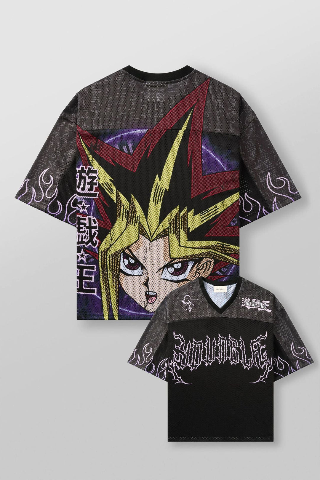Unisex nan atmungsaktives Netz-Jersey mit großflächigem Anime-Print und V-Ausschnitt Drune