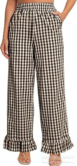 Damen Palazzo-Hose mit elastischem Bund, Seitentaschen und Rüschensaum Drune