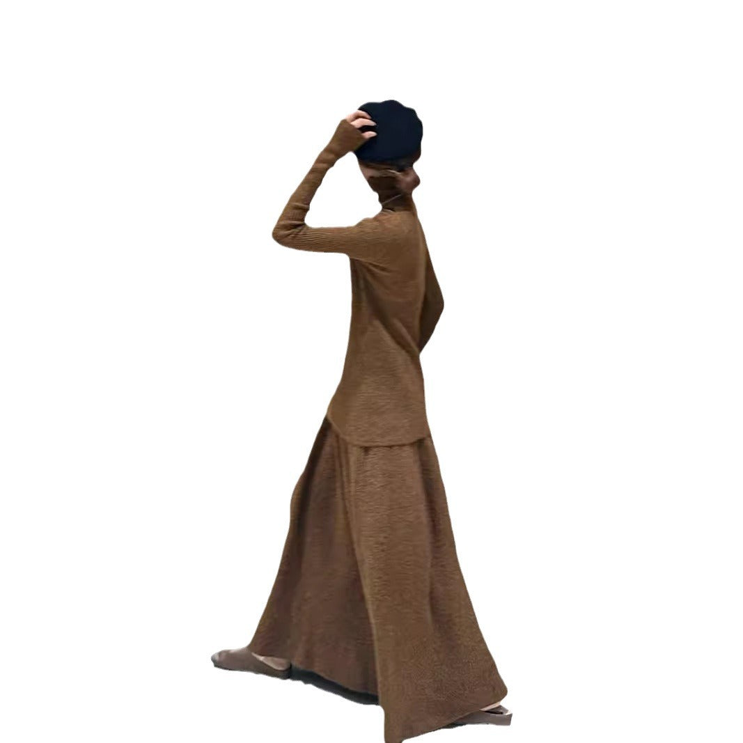 Damen elegantes Strickkleid mit schmalem Rollkragen und langem Schnitt Drune