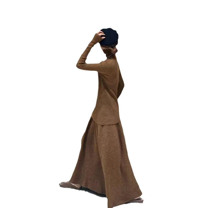 Damen elegantes Strickkleid mit schmalem Rollkragen und langem Schnitt Drune