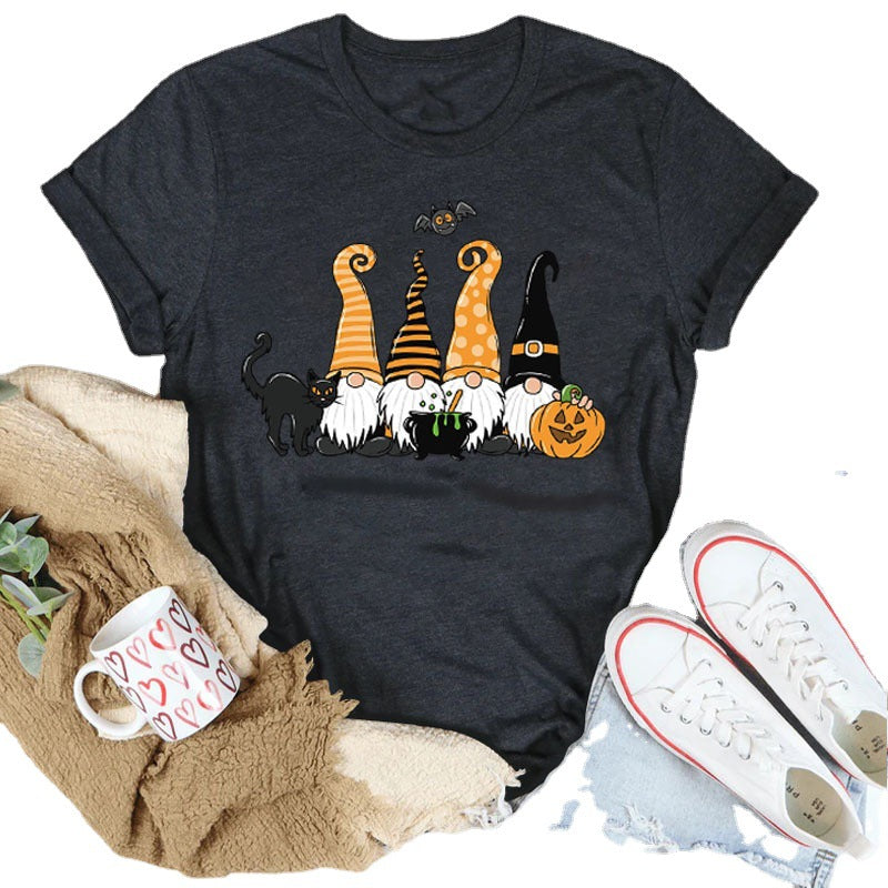 Damen Halloween-Themen Grafik T-Shirt mit verspieltem Wichtel-Design Drune