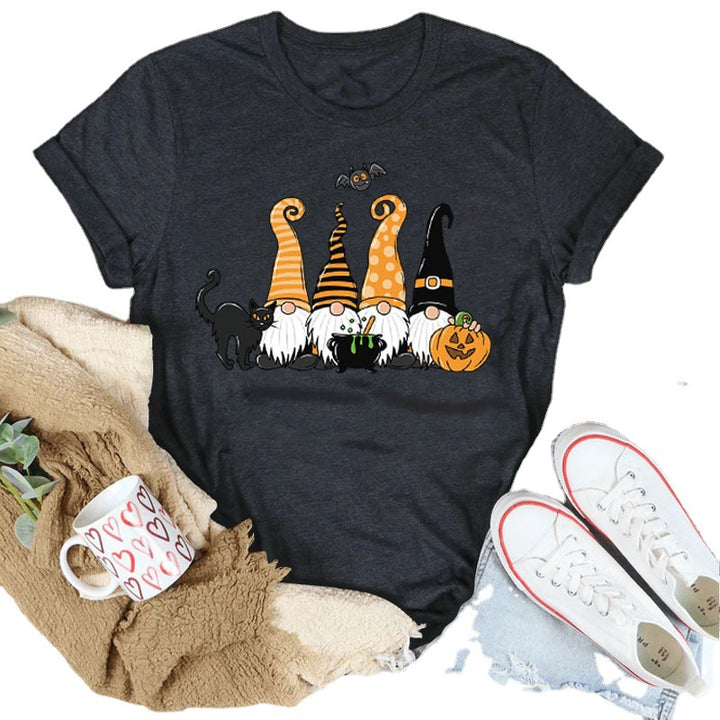Damen Halloween-Themen Grafik T-Shirt mit verspieltem Wichtel-Design Drune
