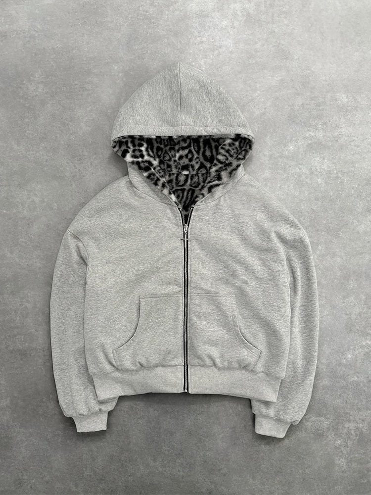 Unisex Kapuzen-Sweatjacke mit Kunstfellfutter, verkürztem Schnitt und Kreuz-Reißverschluss Drune