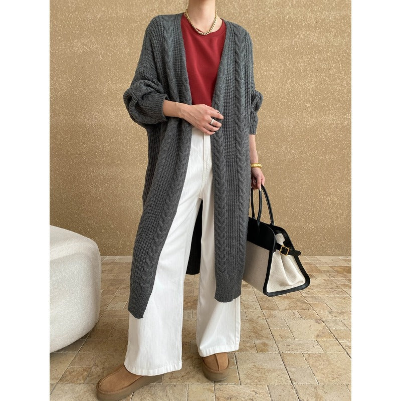 Damen Großer Strickmantel mit Kabelmuster Drune