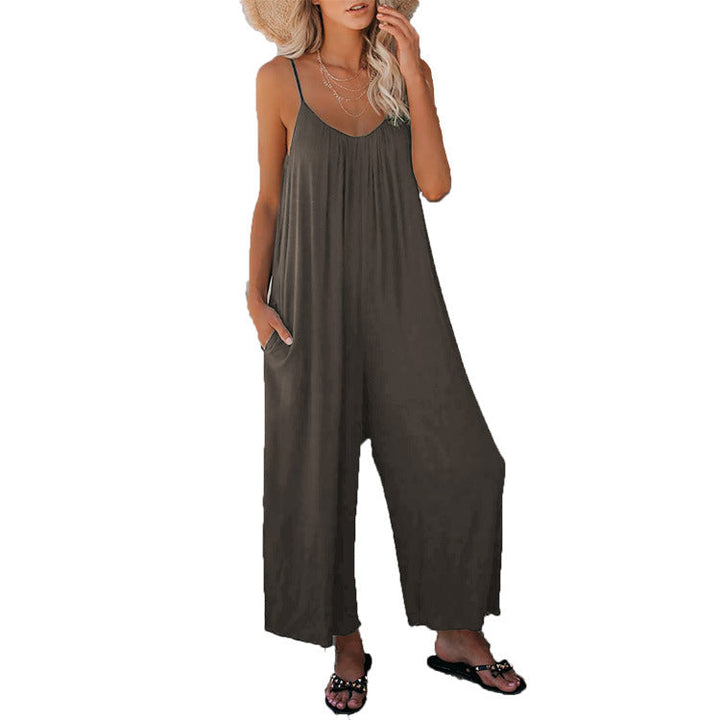 Damen Lässiger Sommer-Jumpsuit mit tiefem Ausschnitt und praktischen Taschen Drune