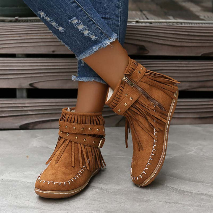 Drune | Boho Stiefelette Mit Fransen Und Schnallen Für Damen