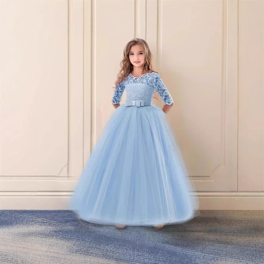 Mädchen Festliches Tüllkleid mit Spitzenoberteil und Taillengürtel Drune