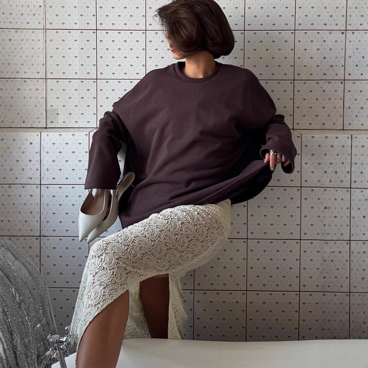 Damen Oversized Sweatshirt mit Raglanärmeln & extra langem Lounge‑Schnitt Drune