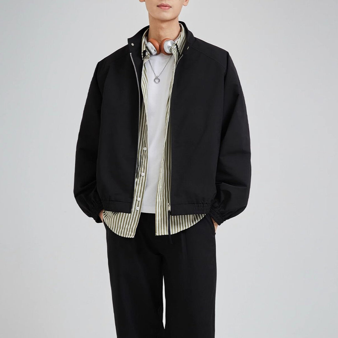 Herren leichte oversized Bomberjacke mit Stehkragen und elastischen Bündchen Drune