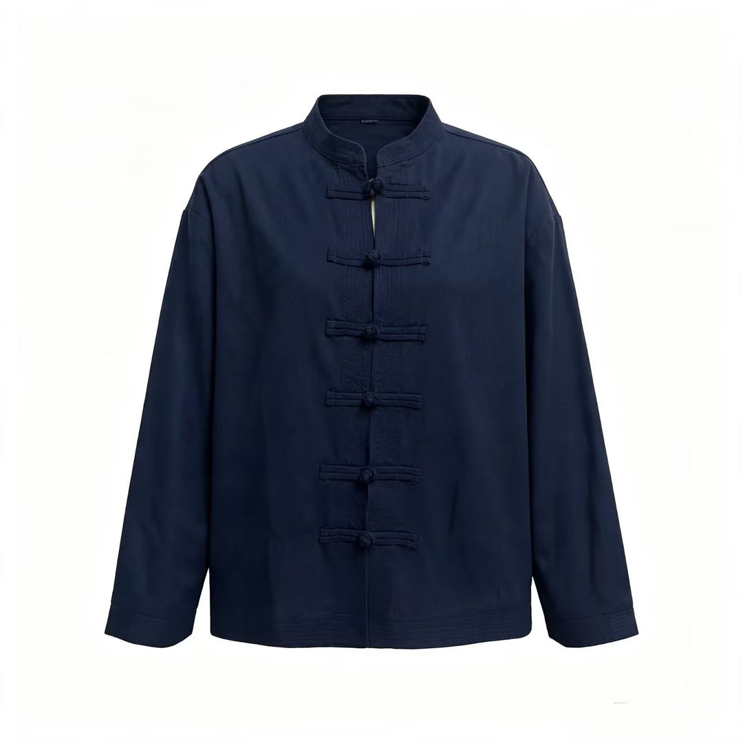 Herren Lockere Baumwoll‑Leinen Jacke im China‑Style mit Stehkragen und Knotenverschlüssen Drune