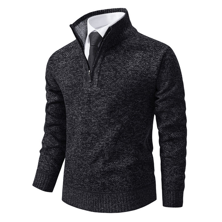 Herren Melierter Halbzip-Mockneck-Pullover aus dichtem Feinstrick mit gerippten Bündchen Drune