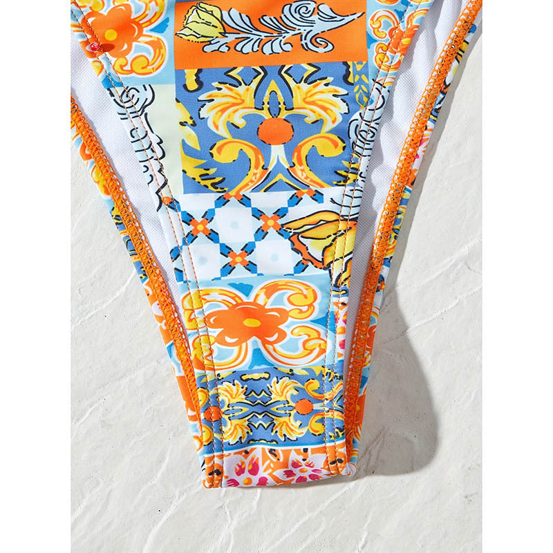 Damen Triangel-Bikini-Set mit verspielt floralem Muster und verstellbaren Bindebändern Drune