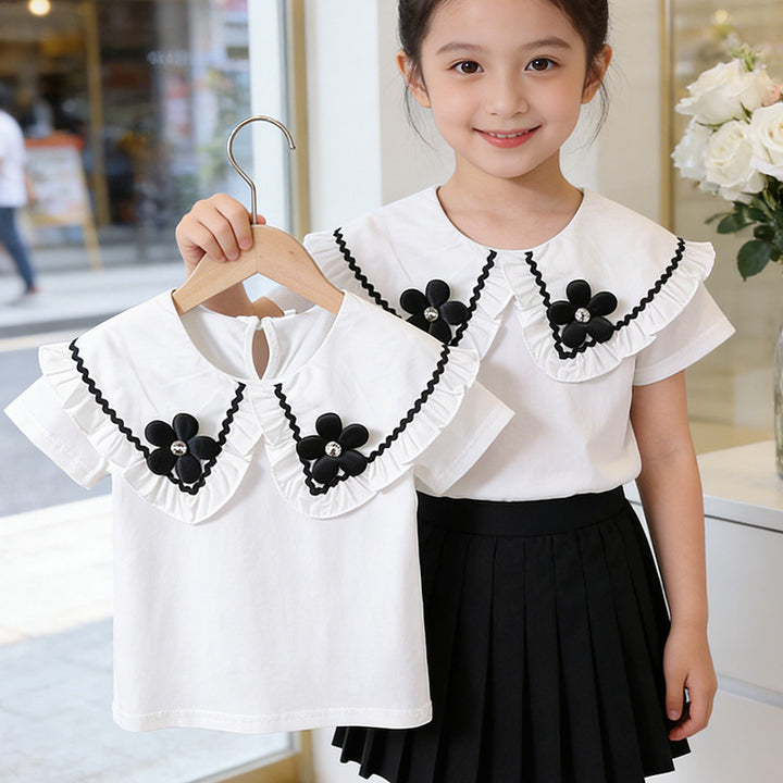 Mädchen Bluse mit Rüschensaum und floralem Design Drune