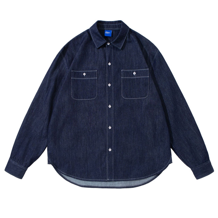 Unisex Oversize-Denim-Hemdjacke mit aufgesetzten Brusttaschen Drune