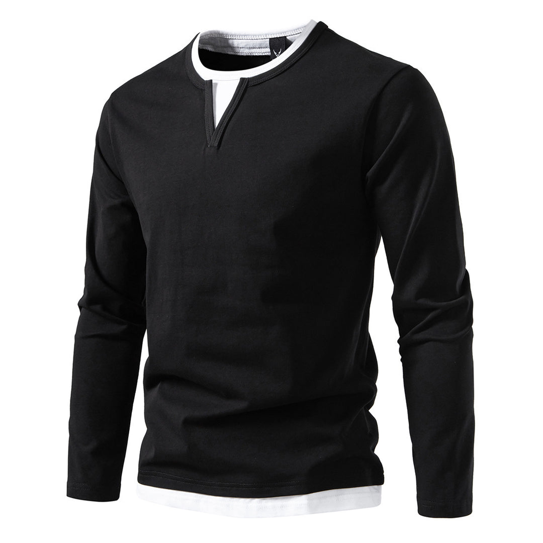 Herren Langarmshirt mit Lagen-Look und markantem Schlitzkragen Drune