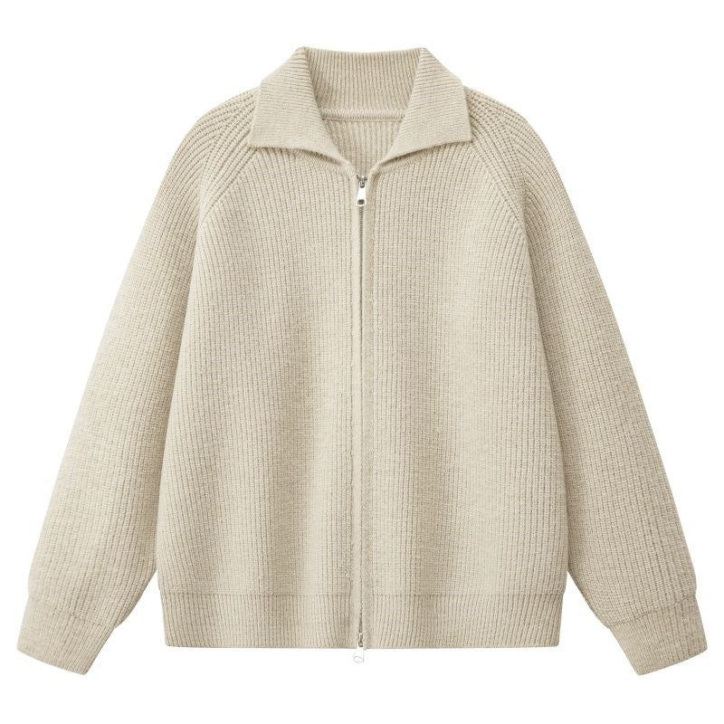 Damen Oversize-Strickjacke mit durchgehendem Reißverschluss, gerippter Struktur & Stehkragen Drune